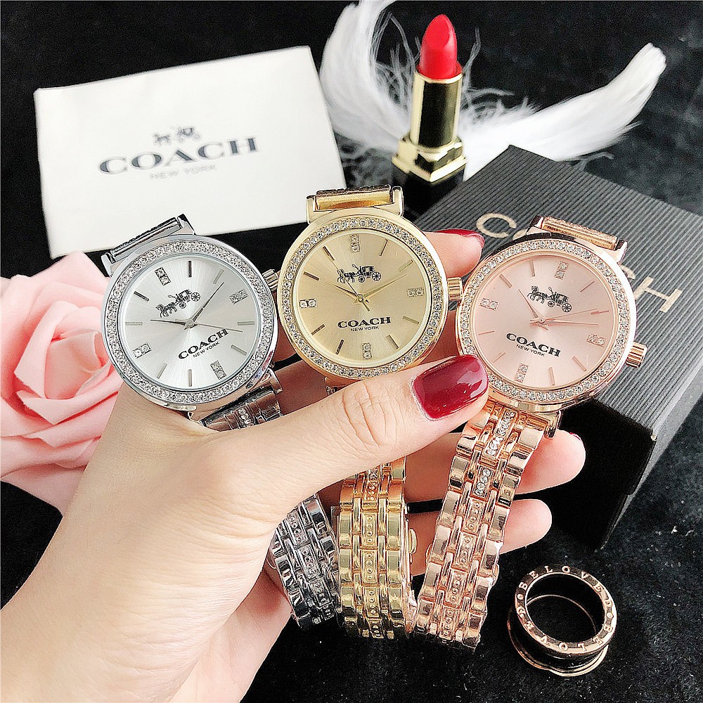 Coach Jam Tangan Wanita Berlian Imitasi Women Stainless Steel Watch Ladies Women Watches