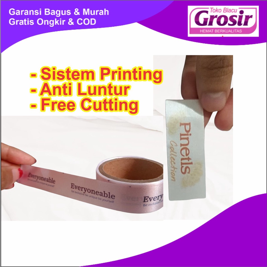 

Label Satin [Min 50 pcs] ANTI LUNTUR Label Hijab Label Baju Printing label handuk label masker TOKO BLACU