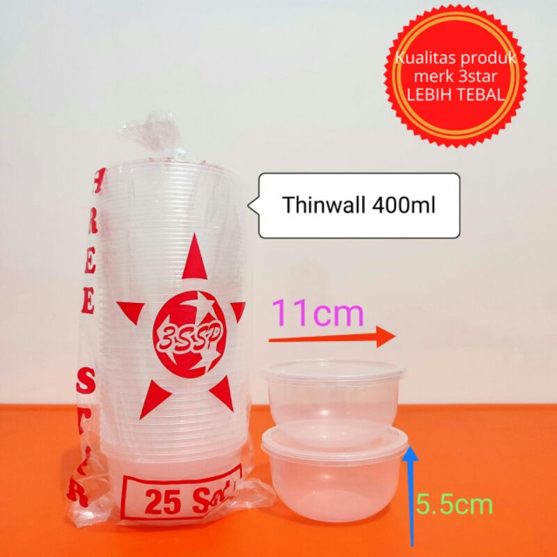 Thinwall 400ML Bulat TEBAL Twinwall Mangkok 400ml