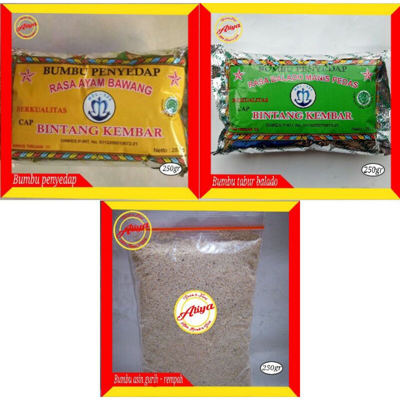 

Bumbu BINTANG KEMBAR rasa AYAM BAWANG / BALADO / ASIN + GURING EXTRA REMPAH (250gr).Cocok untuk bumbu masak atau tabur, bumbu kuah baso aci, seblak, bumbu tabur dll.