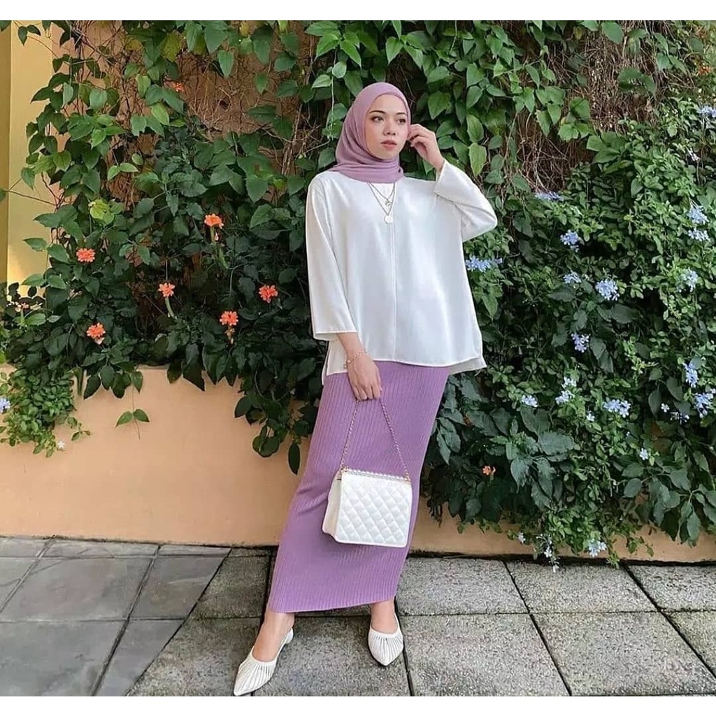 ROK SPAN PANJANG SCUBA / ROK SPAN / ROK PENSIL SCUBA-LILAC TANPA BELAHAN