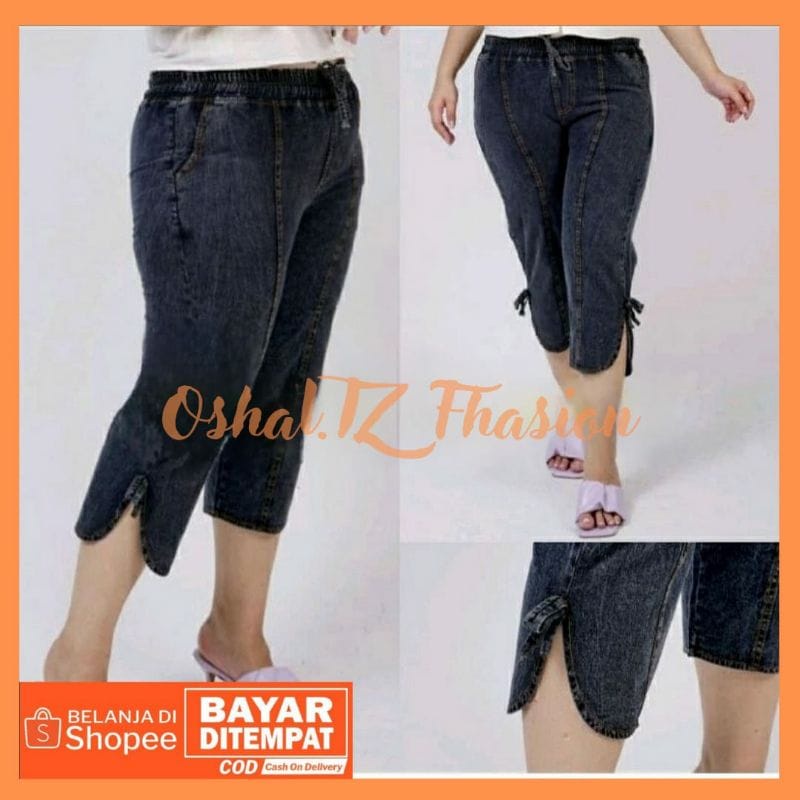 Celana Denim 7/9 Tiya Jumbo dan Super Jumbo . Celana 7/9 Big Size Murah . TIYA JUMBO MURAH (GEMINI PANTS)