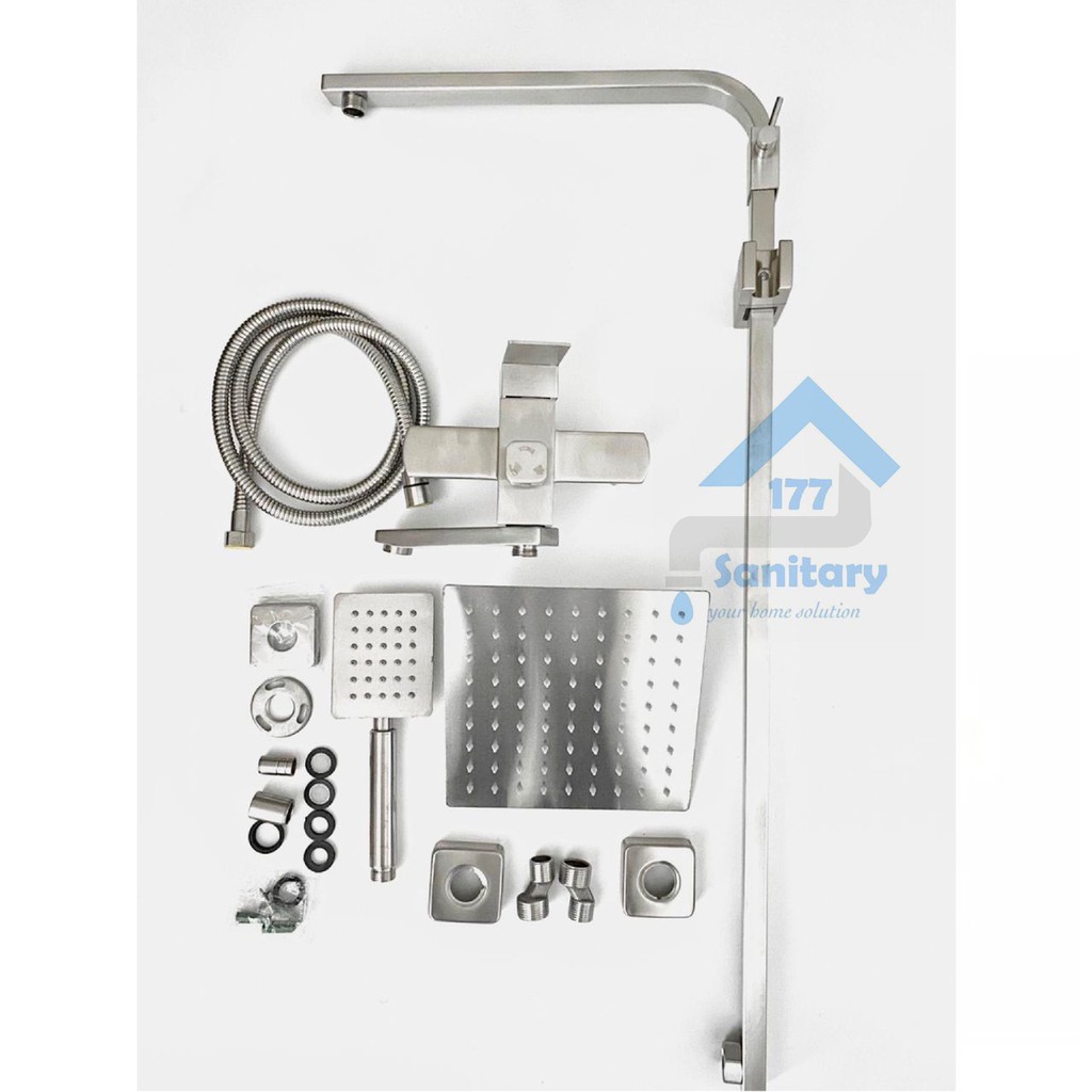 Tiang Shower column stainless 304 Set Minimalis Kotak 1003 &amp; Kran Panas Dingin segi stenlis kolom mixer complete set kotak stenlis
