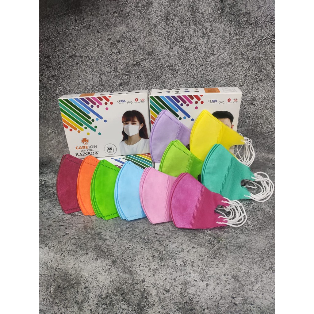 PER BOX 50PC - MASKER DUCKBILL CAREION RAINBOW 3PLY WARNA PELANGI