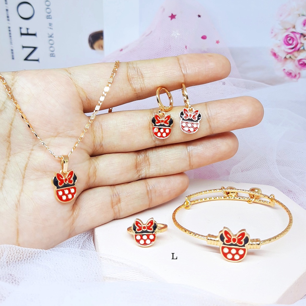 Set Xuping Anak Kalung Koye Gelang Anting Cincin Karakter Kartun Miki Polkadot - BS028