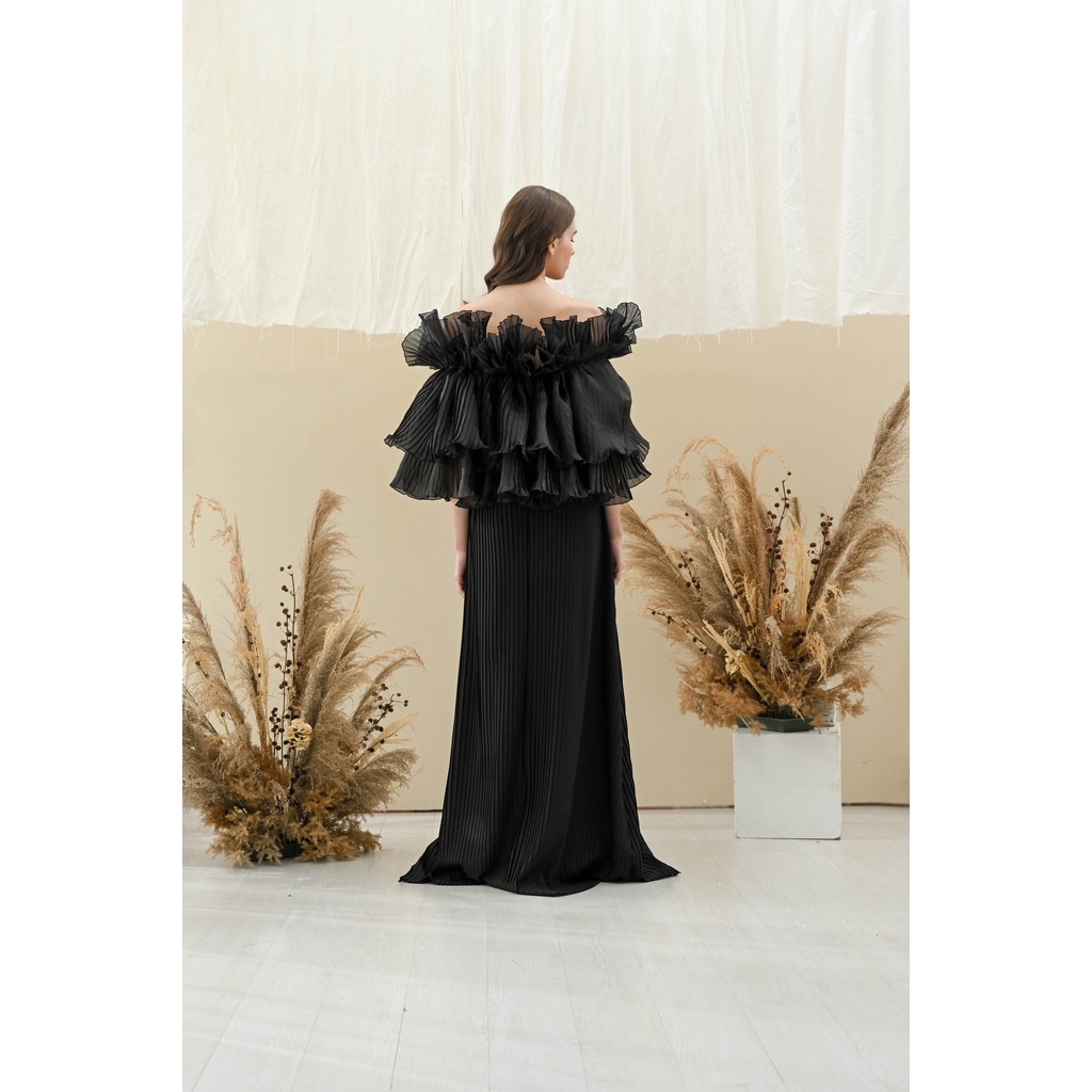 Trilogy Set Black -Flower Endurance Coll -KIMONO ROBE PENGANTIN /RUFFLE/Penutup Dada / Kemben