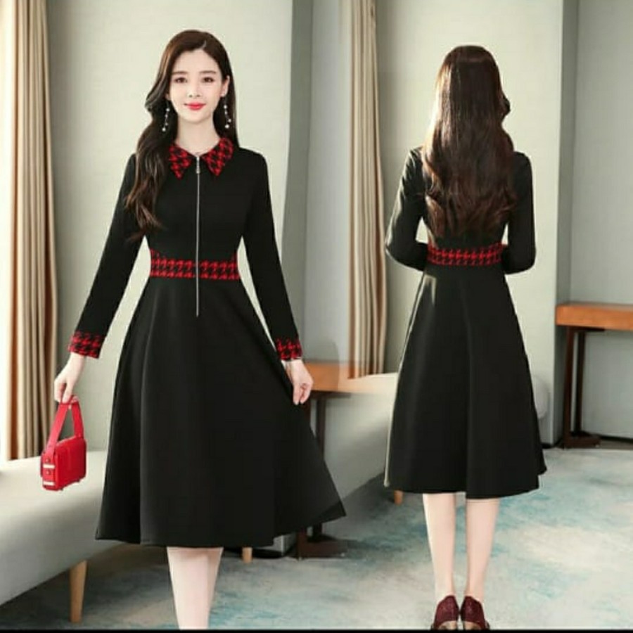 BAJU DRESS WANITA KOREA BAJU CASUAL DRES KAOS TERUSAN PEREMPUAN COLLAR DILLA
