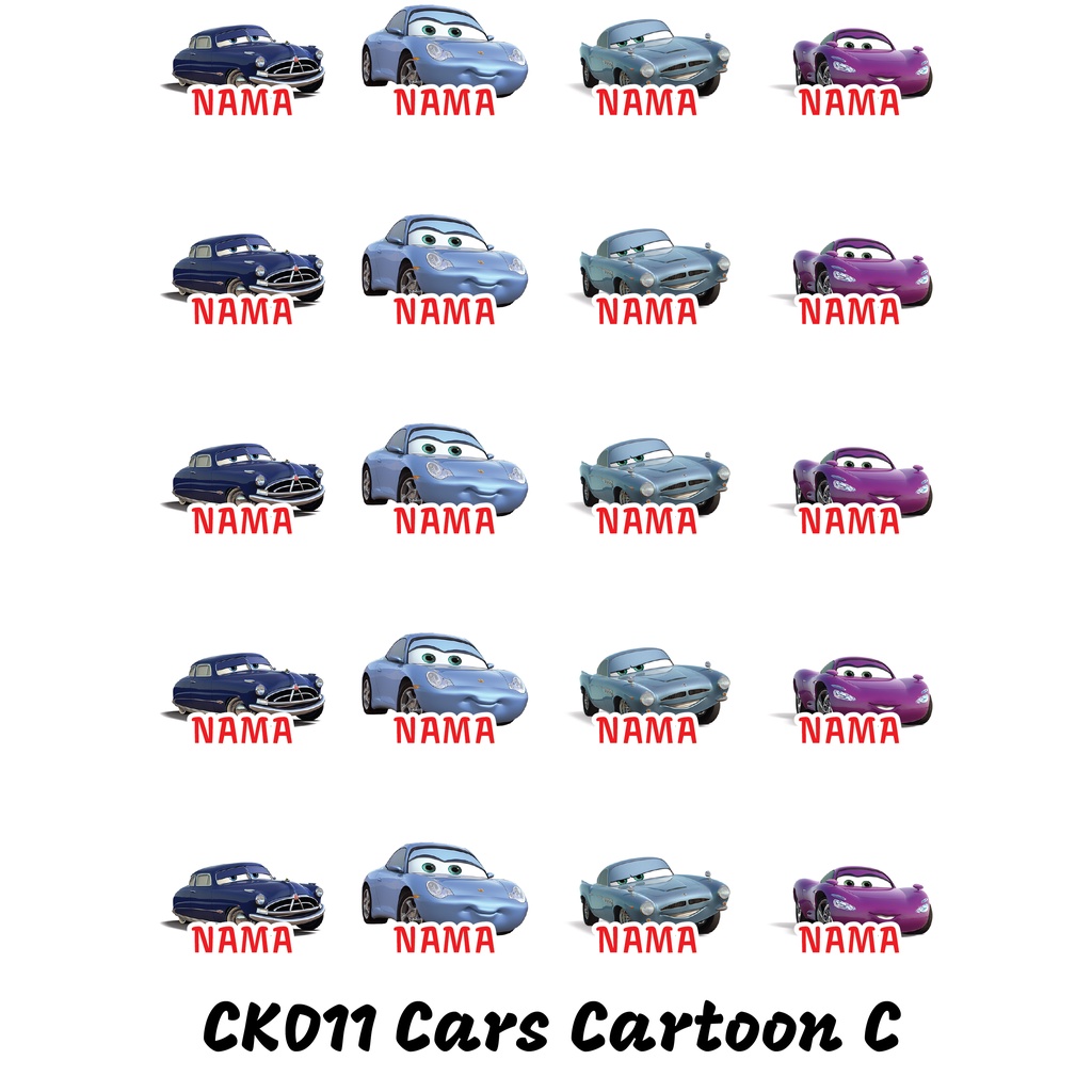 

Sticker Nama Cutting Label Waterproof Tahan Air Cars Cartoon C (CK011)