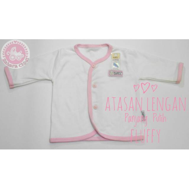 Baju Atasan Bayi Warna Putih Polos Lis Warna - Fluffy Newborn - Untuk Bayi Baru Lahir 0 s.d 6 Bulan