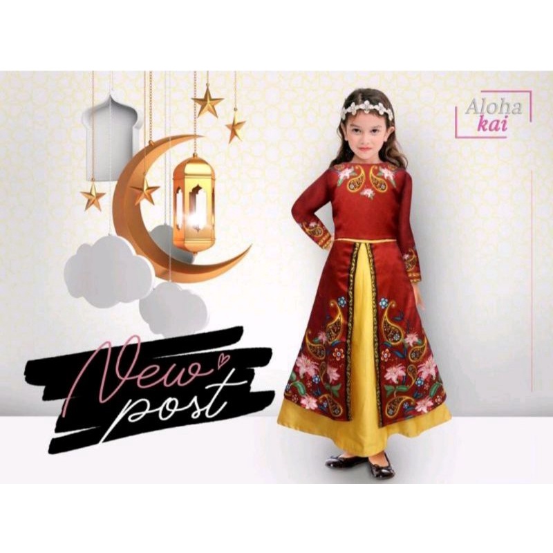 (4-11tahun Maron)Gamis Anak Import Satin bridal/gamis anak fashion/gamis anak mewah/gamis anak lebar