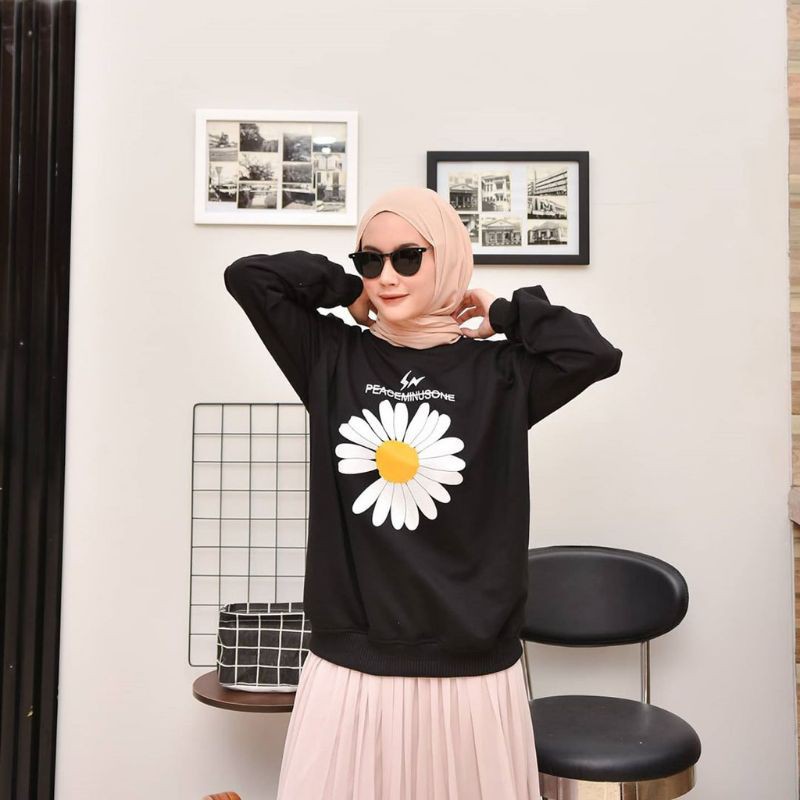 Sweater Wanita || sweater Crewneck Unisex Sweater motif Bunga