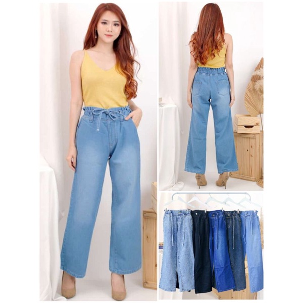 VIVO, Straight jeans pinggang karet dan tali size 28 29 30 dan 31 32 33