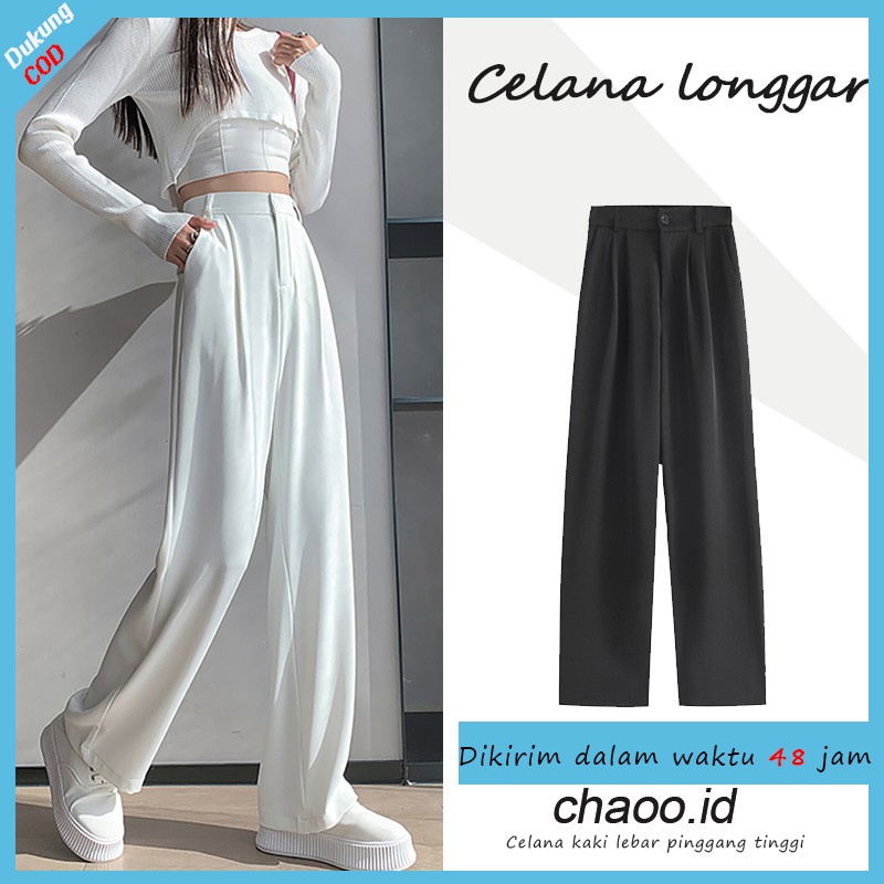 Celana lurus berpinggang tinggi wanita Korea baru, celana kasual kasual murni/celana kulot wanita korean style loose highwait/celana wanita terbaru/straight pants/celana panjang wanita celana bahan