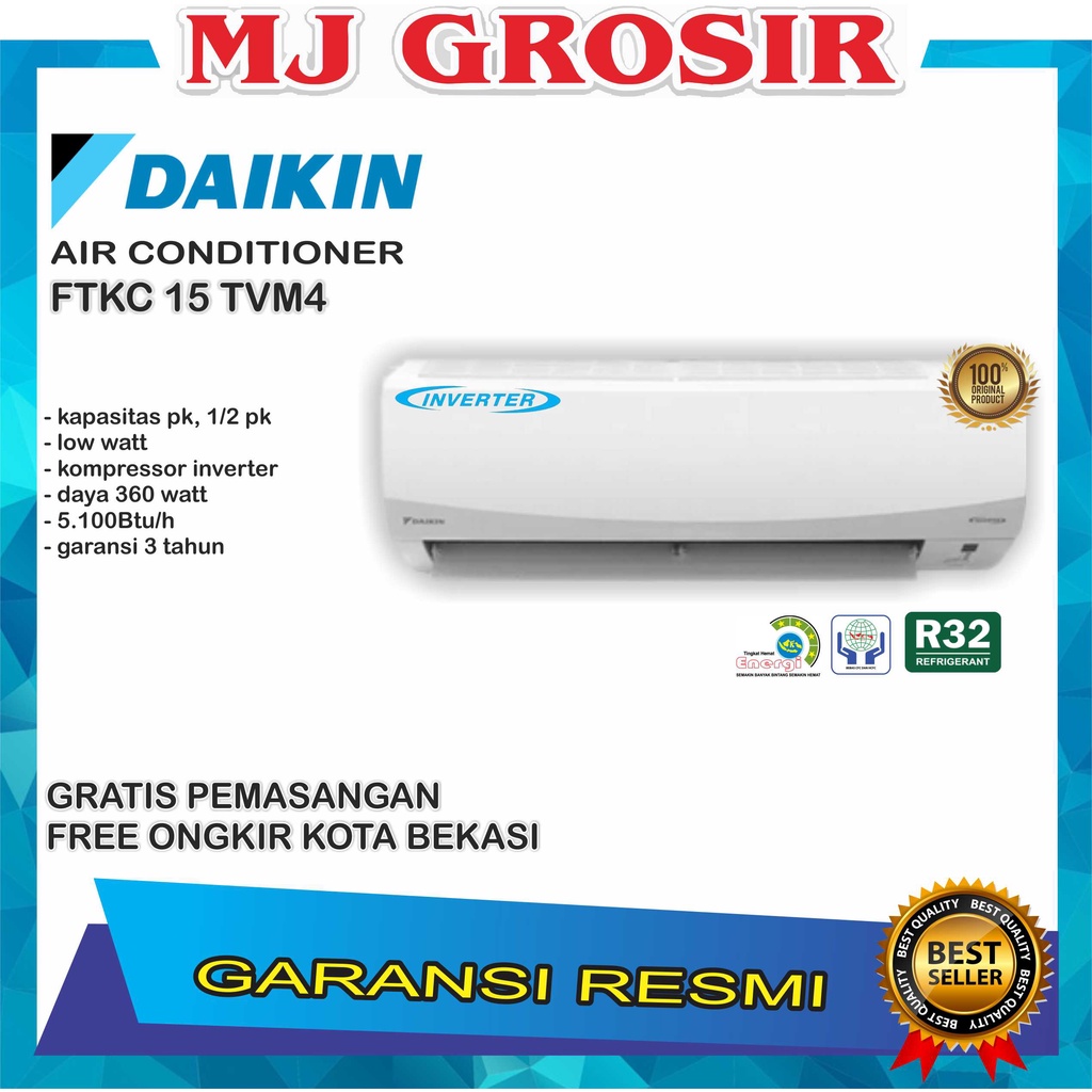 AC DAIKIN FTKC 15 TVM4 0.5 PK 1/2 PK + PASANG R32 SMILE INVERTER