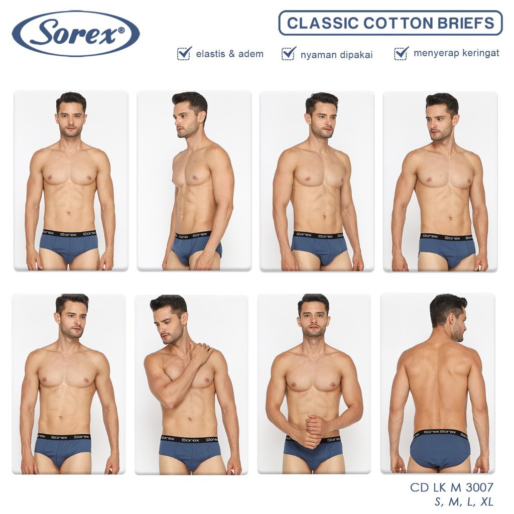 1Box Isi 3pcs Cd Sorex Man 3007 brief Celana Dalam Cowok Sorex Premium Classic Katun Size M L XL