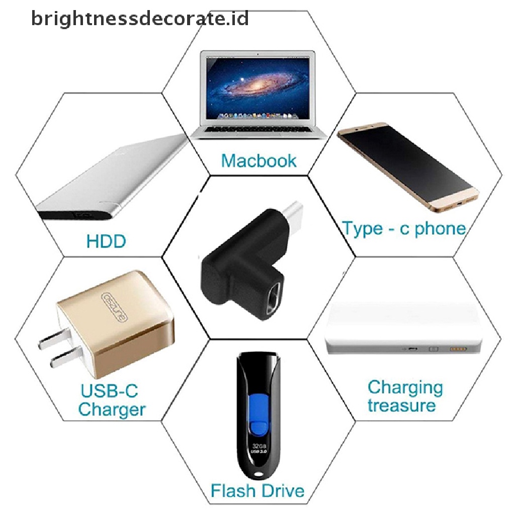 Konverter Sudut Kanan Usb 3.1 Tipe C Ke Tipe C Male Female