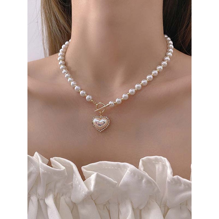 Kalung Choker Hias Manik-Manik Mutiara Berlian Imitasi Gaya Korea Untuk Wanita