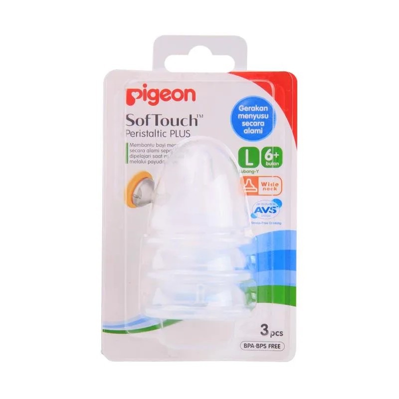 Pigeon Nipple Peristaltic PLUS Wide Neck Soft Touch isi 3 Size L | Dot Bayi