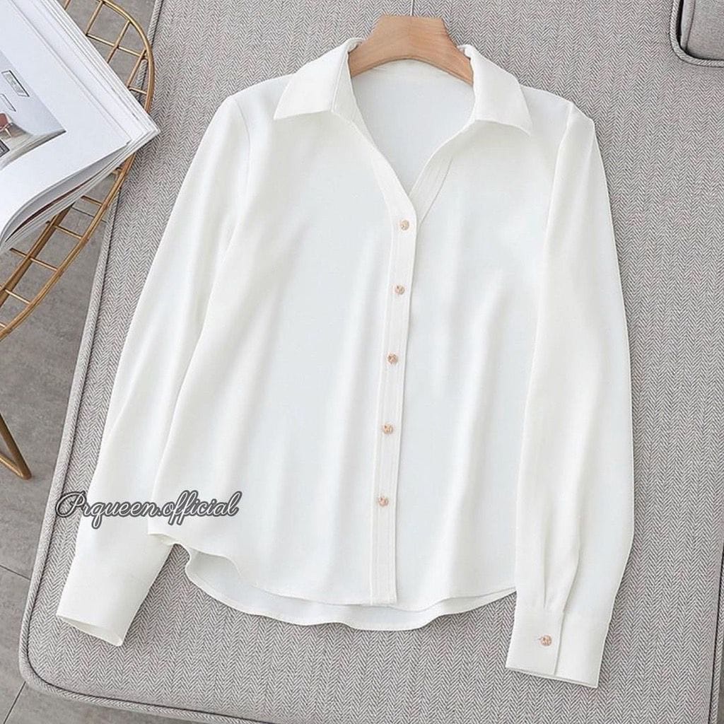 BEFAST - ZRX OOTD Kemeja FIYA / Gold Button Voxy Shirt / Hem Polos Formal / Atasan Lengan Panjang Wanita / Pakaian Kerja Wanita / Kemeja Casual / Fashion Kekinian Remaja ABG / Kemeja Terlaris / Termurah / Hem Best Seller