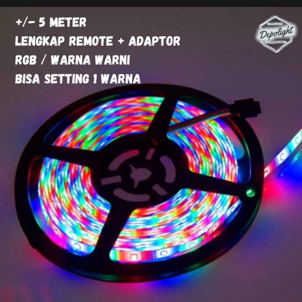 Lampu Strip LED RGB 5 meter Lengkap Adaptor + Remote