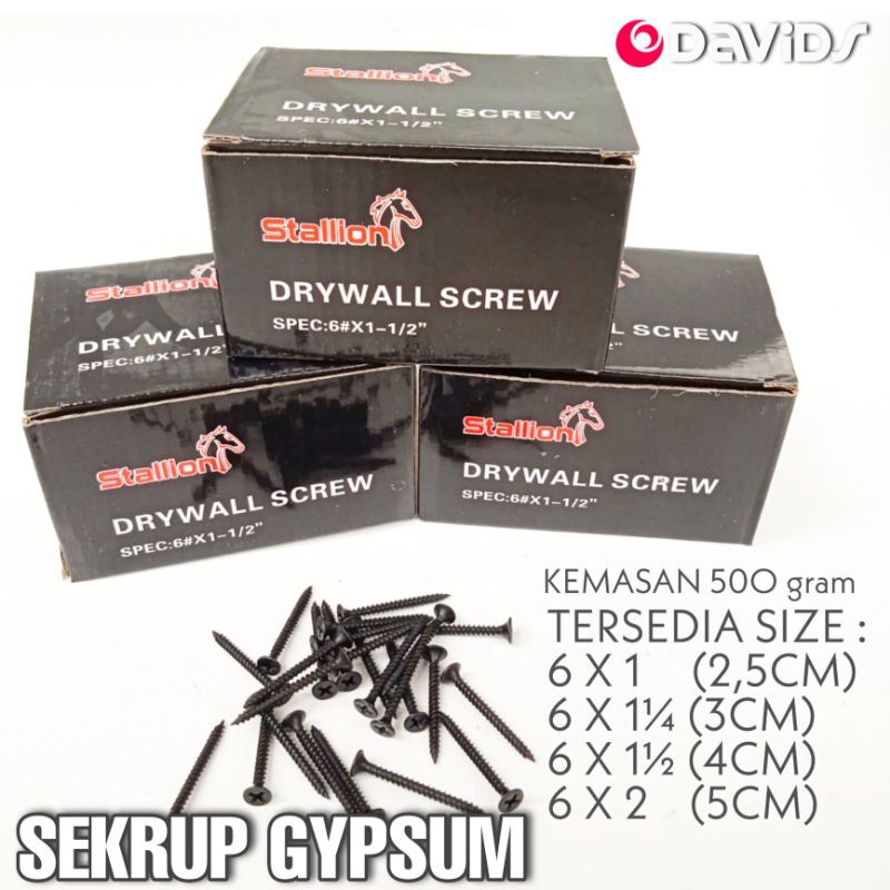 Sekrup Gypsum Skrup Gipsum Baja Drywall Screw 1 1¼ 1½ 2 inch Stallion 500gram