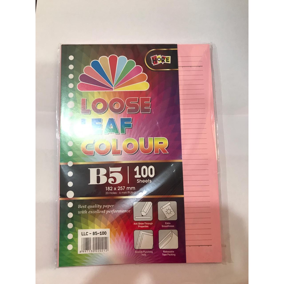 

Hore Loose Leaf Colour B5|100 Sheet / Isi Binder