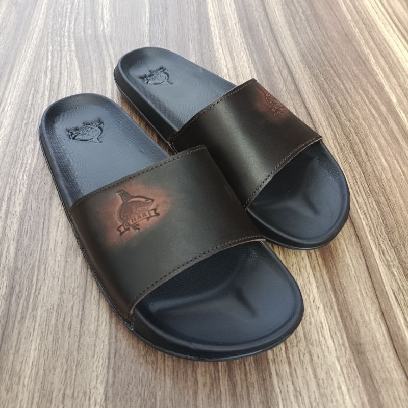 QNAR-Sendal slide pria kulit asli-Sandal slip on pria-Sandal distro pria model slip on