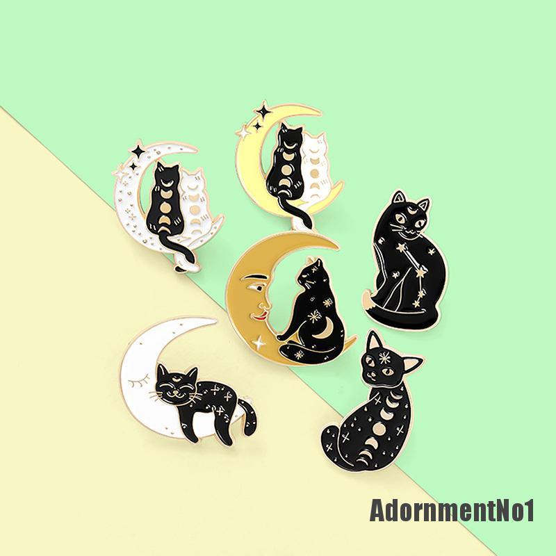 (Adornmentno1) Bros Pin Enamel Bentuk Bulan Sabit / Penyihir / Kucing Untuk Aksesoris Pakaian