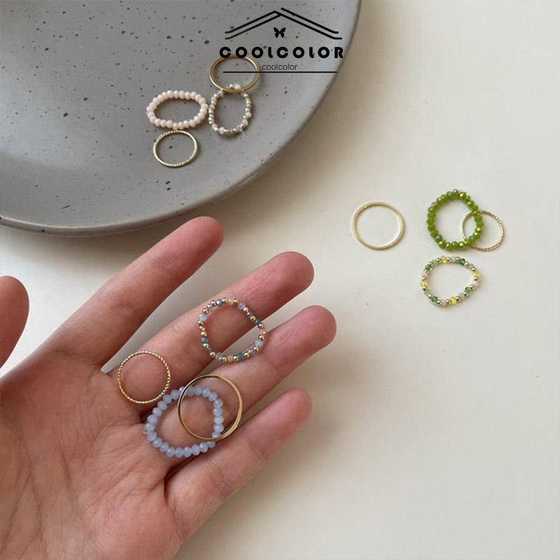 COD❤️4PCS/SET Setelan Cincin Kacang lingkaran biasa warna Wanita Korea Murah Simple Fashion Ring Jewelry Perhiasan Aksesoris Hadiah Ulang Tahun