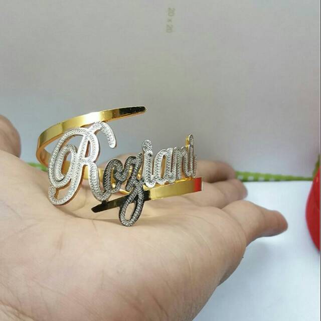 Gelang nama lapis emas combi perak mewah premium gold/silver/kuningan gold fashion wanita lapis emas