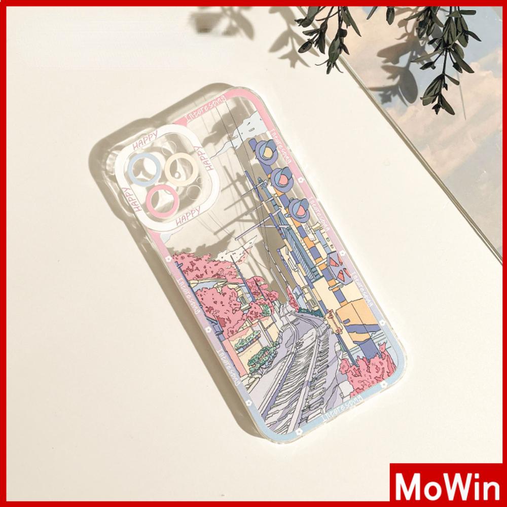 iPhone Case Silicone Soft Case Clear Case Square Edge Shockproof Protection Camera Manga Sakura Street Compatible For iPhone 11 iPhone 13 Pro Max iPhone 12 Pro Max iPhone 7 Plus xr