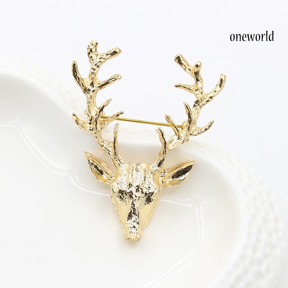 OW@ Fashion Unisex Deer Head Antlers Brooch Pin Scarf Lapel Jewelry Christmas Gift