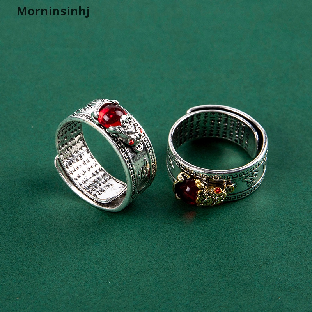 Mornin 1 Pcs Cina Feng Shui Pixiu Cincin Vintage Perak Berlapis Hati Sutra Awan Beruntung Cincin Ukir Batu Merah Permata Pi Xiu Binatang Cincin Pria Wanita Jari Cincin Perhiasan Antik id