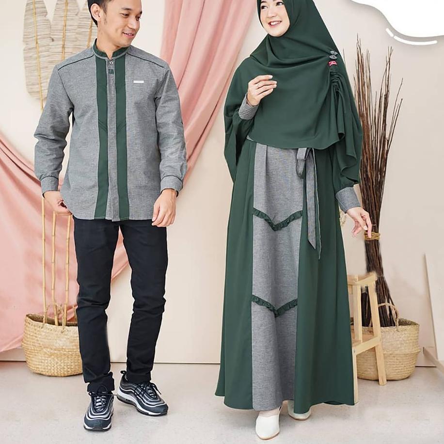 ♫ PROMO - Asoka Couple Baju Pasangan Gamis Syari Set Kemeja Koko Muslim Fashion Setelan Lebaran ☊