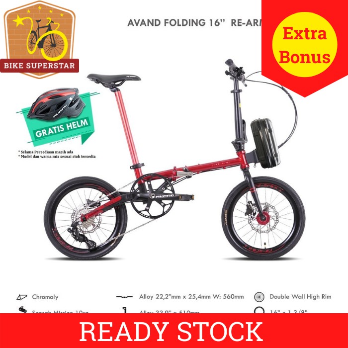 Sepeda Lipat 16 Inch Avand Re-Arm X Chromoly 10 Speed GRATIS HELM TAS