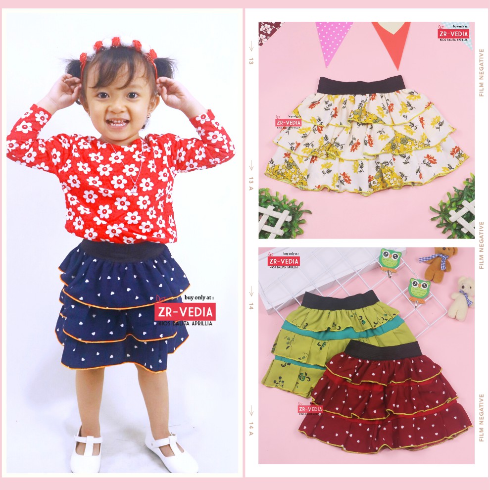 Rok Tumpuk Motif uk 3-4 Tahun / Rok Anak Perempuan Cewek Murah Skirt Pendek Polos Lucu Grosir Cewek