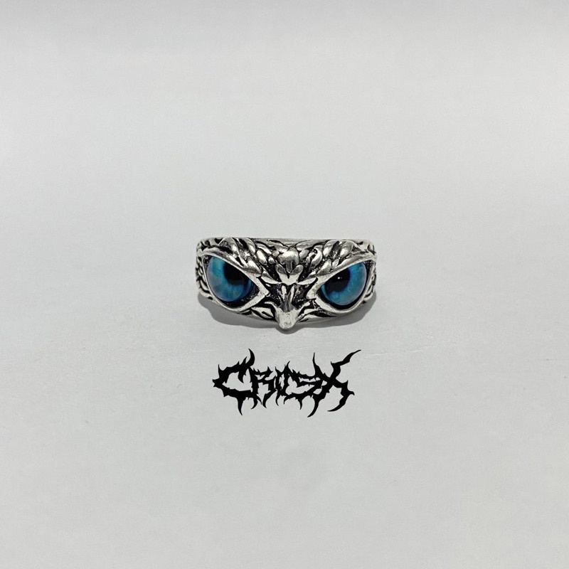 OWL RING / CINCIN BURUNG HANTU / BLUE OWL EYE RING / COUPLE RING CINCIN COUPLE KOREAN STYLE RING CINCIN STYLE KOREA CINCIN AESTHETIC RING CINCIN TITANIUM CINCIN STAINLESS STEEL CINCIN PRIA CINCIN WANITA HIP HOP PUNK RETRO VINTAGE METAL RING