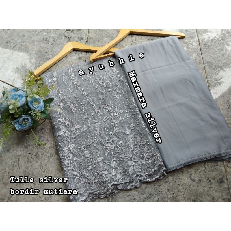 Tulle tile Brokat Mutiara mix kain polos furing kebaya maxmara ori bahan bridesmaid meteran-4