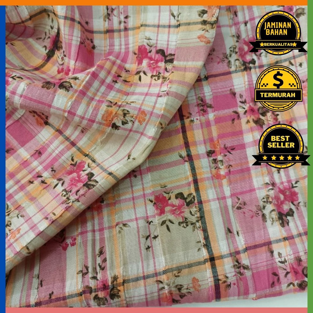 Kain Memora Kain Katun Linen Bunga Kotak Lebar 150 cm Promo Murah Banget