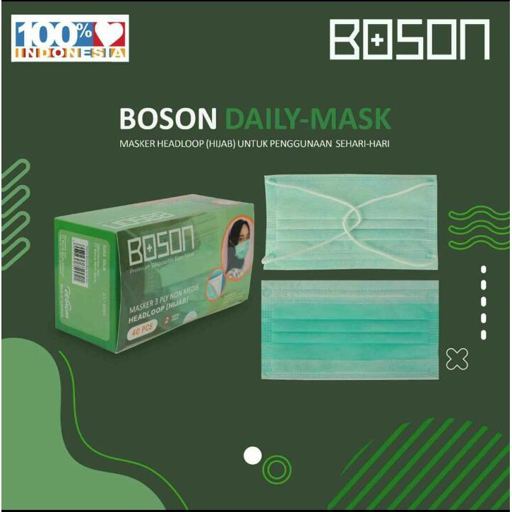 BOSON Masker Hijab Headloop 3 Ply Isi 40 Pcs - Disposable Daily Mask