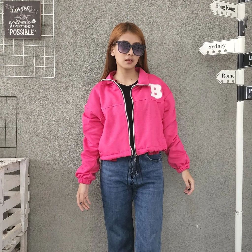B CROOPE SERUT Sweater Jacket Cewek Kekinian Fleece Tebal Fashion Korean Kasual OOTD Kece