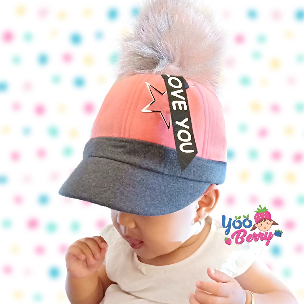 YooBerry Topi Impor Anak Love You Star Pom Pom Lucu Berry Mart