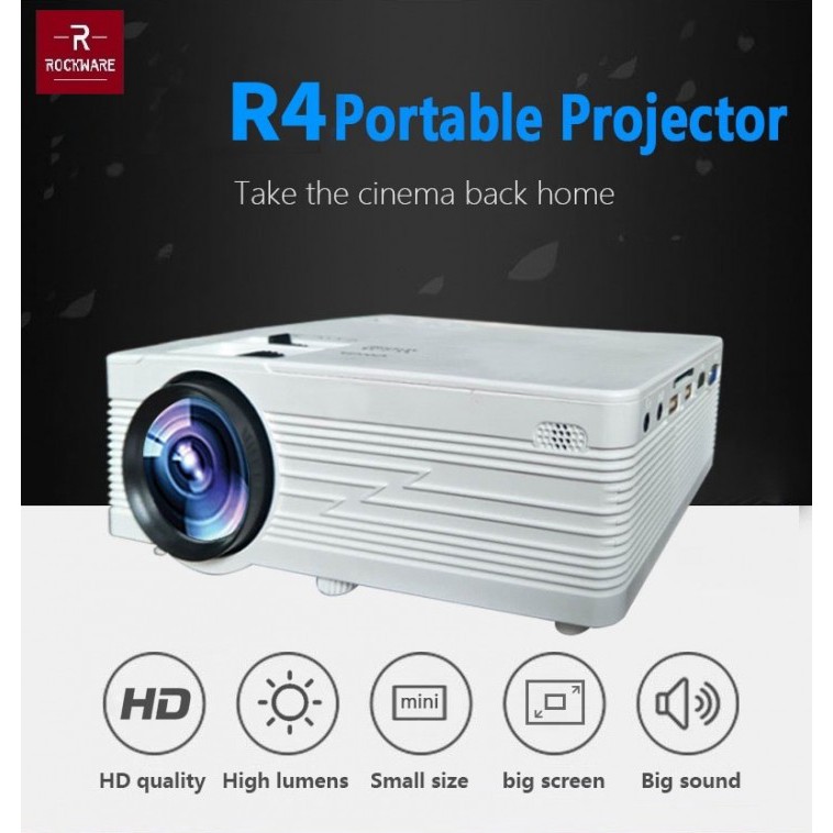 ROCKWARE RW-R4 - LED 720P Projector 1000 Lumens - FREE ANYCAST Dongle