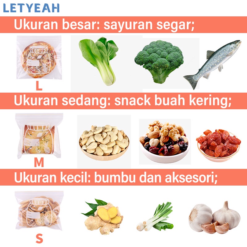 letyeah Plastik ziplock kantong reusable/slider bag untuk penyimpan makanan/kulkas fresh bag