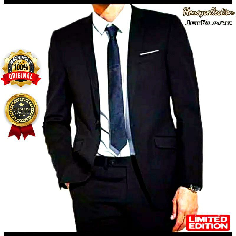 JAS PRIA BAHAN JETBLACK/JAS RESMI/ JAS FORMAL PRIA/JAS HITAM PRIA MODEL SLIMFIT