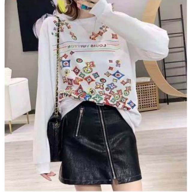 KOREA RAJUT LUCU HITAM BIRU LANGIT UNGU / Sweater jumbo LV import ori tag LV (RESTOCK)