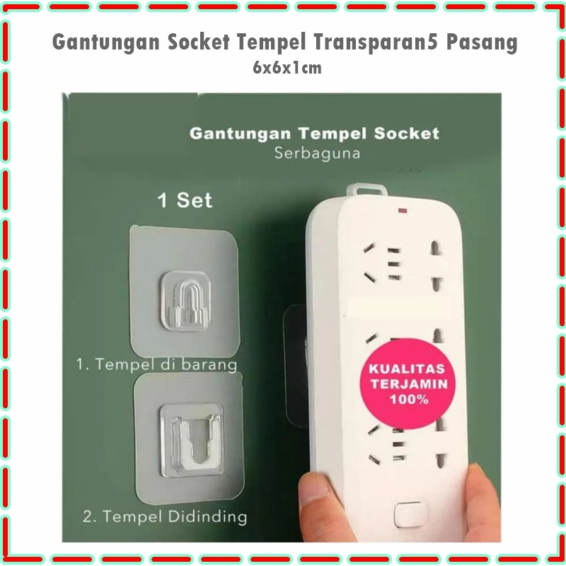 Gantungan Tempel Socket Tempel Transparan 5 pasang