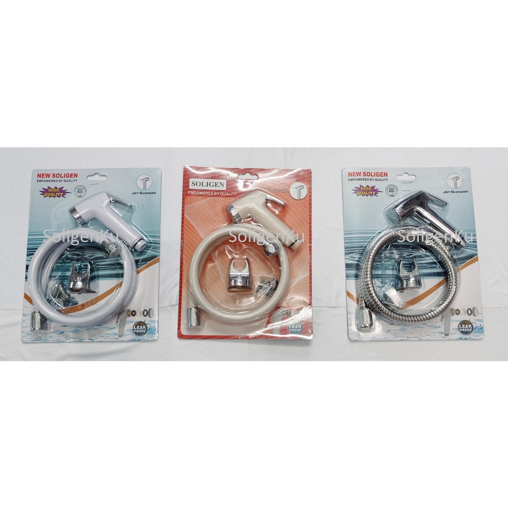 Jet Shower SOLIGEN Set Kepala Washer Toilet Cebok Chrome Selang Stainless Nekel Nikel Bidet Putih Hi