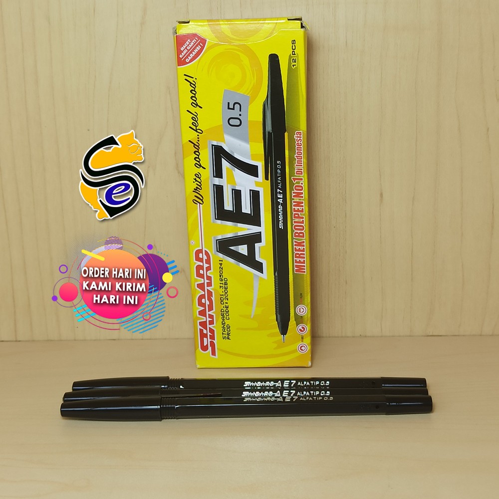 

Pulpen Standard / Bolpoint Standard AE7 0.5mm PerBox 1 Lusin Ready Hitam Merah & Biru