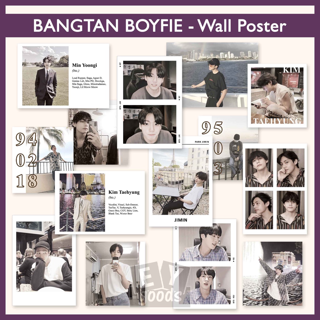 Wall Decor BTS Bangtan Boys BOYFIE Boyfriend Material walldecor Art print postcard poster card dinding kpop jimin jungkook taehyung v suga jin jhope namjoon photocard wall poster deco sticker stiker aesthetic merchandise polaroid mood board hiasan kamar